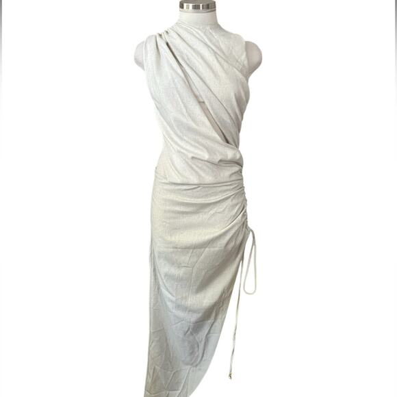 PLT LABEL OFF WHITE DRAPED RUCHED SKIRT MIDAXI DRESS Size 10 NWT - Picture 6 of 13